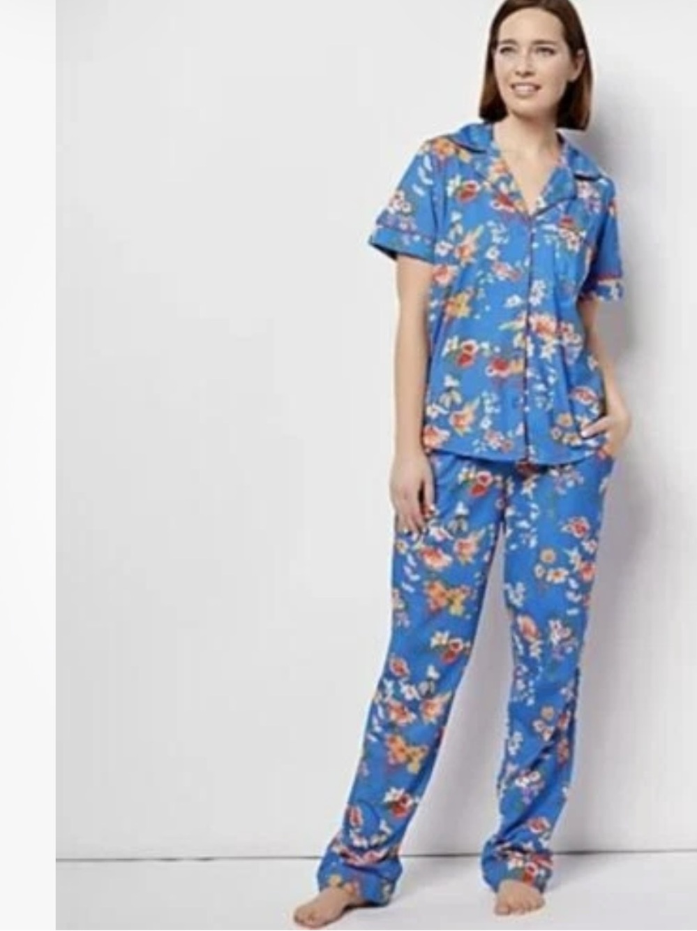 Tolani Collection Short Sleeve 2-pc Pajama Set Blue Floral Plus Sz 3X Pockets